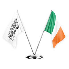 Two table flags isolated on white background 3d illustration, afghanistan and ireland