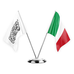 Two table flags isolated on white background 3d illustration, afghanistan and italy