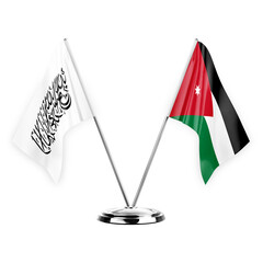 Two table flags isolated on white background 3d illustration, afghanistan and jordan