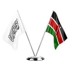 Two table flags isolated on white background 3d illustration, afghanistan and kenya