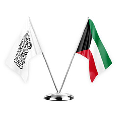 Two table flags isolated on white background 3d illustration, afghanistan and kuwait