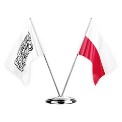Two table flags isolated on white background 3d illustration, afghanistan and poland