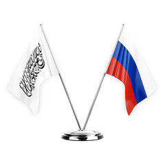 Two table flags isolated on white background 3d illustration, afghanistan and russia