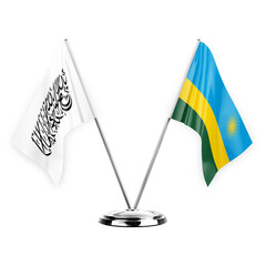 Two table flags isolated on white background 3d illustration, afghanistan and rwanda