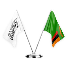 Two table flags isolated on white background 3d illustration, afghanistan and zambia