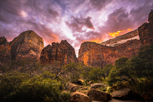 Dark Clouds Hang Over Deer Trap The Organ and Angels Landing From The Valley Road