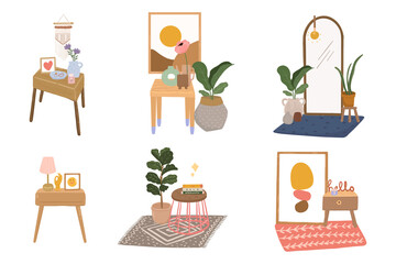 scandinavian cozy home scene hand drawn illustration