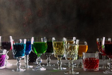 A study of rainbow liqueurs in vintage glassware