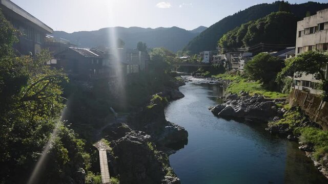 Warm day over Gujo Hachiman City and Yoshida River, Gifu Prefecture Japan
