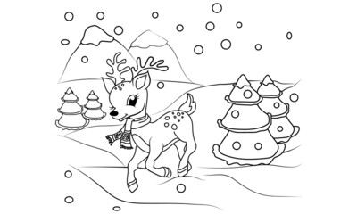Reindeer landscape coloring pages for kids