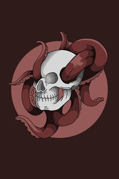 Skull with octopus vector illustration