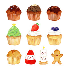 Hand-drawn watercolor illustration of baked goods.