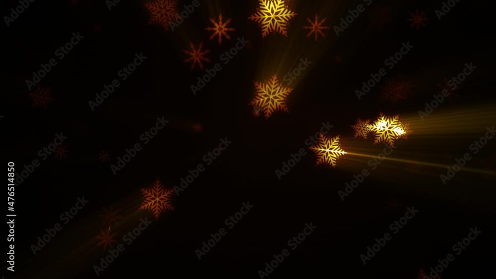 Poster looping falling gold snowflake shine bright on dark background animation. snowflakes animation with 