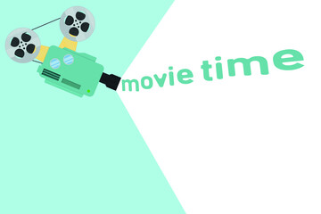 Old professional video camera, film, banner. Flat design style movie poster, movie poster. Vector
