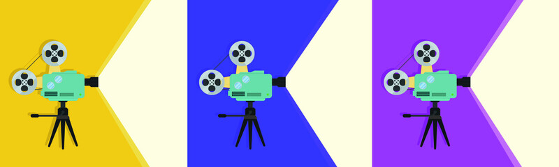 Obraz premium Detailed retro movie projector with reels. Cinema background. Vector