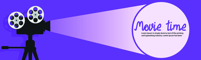 Movie time, movie projector, movie poster. vector illustration