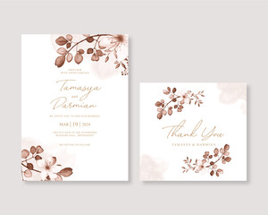 Wedding card invitation with floral watercolor