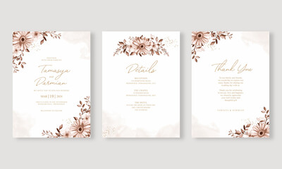 Fototapeta na wymiar Wedding invitation set template with floral watercolor