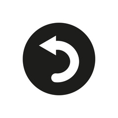 Circular left and up arrow. Black circle. Direction signpost. Navigation background. Vector illustration. Stock image. 