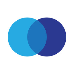 Intersecting circles. Blue and cyan. Merge concept. Colored icon. Business background. Vector illustration. Stock image.