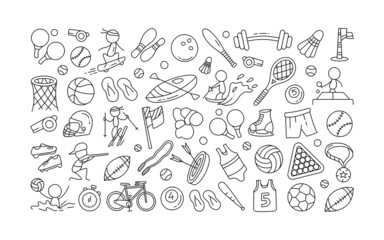 Sport Doodle Element, Sport Pattern Doodle, Hand Draw Doodle Sport, Sport Icon Set Outline