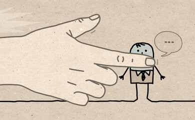 Big Human Hand Shutting Mouth of a Cartoon Man