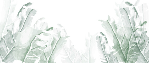 Obraz premium Green tropical leaves watercolor background vector. 