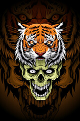 Skull with tiger vector illustration