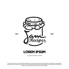 Vintage retro jam recipes logo design. Logotype with jam icon in the background