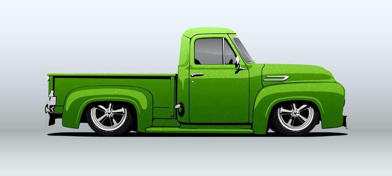 Pickup truck, hot rod. Vector illustration, view from side.