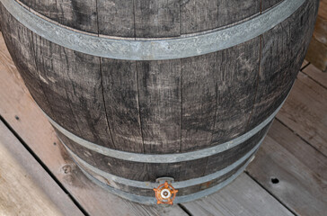 Wooden old wine barrel. View from top.