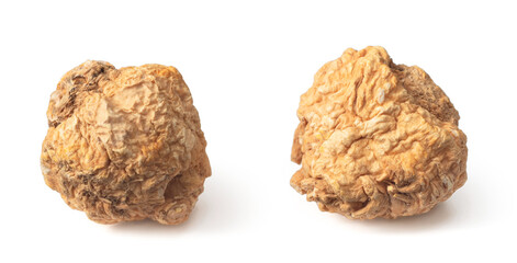 Dried yellow Maca roots isolated on white background