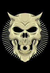 Human skull with devil eats eyes art work illustration