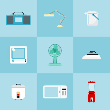 90's electric appliance illustration set. Presented in a minimalist pattern. Retro concept.