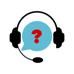 Service operator icon for answering questions and solving problems. Vector icon. Handphone and question mark.