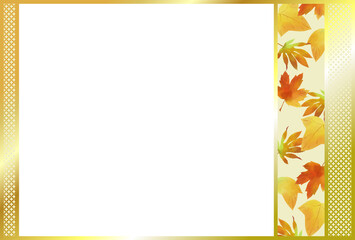 紅葉、落ち葉の水彩画、和風の飾りフレーム／Autumn leaves, watercolor painting of fallen leaves, Japanese style decorative frame
