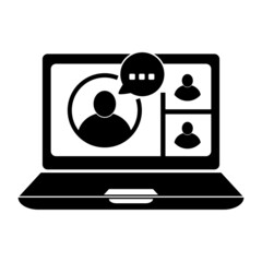 Video conferencing icon. Online meeting concept with laptop computer. Technology for corporate development.