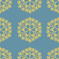 Pattern. Bright seamless abstract pattern with the image of abstract figures of orange color. Pattern with an ornament for printing on a blue background. Vector illustration