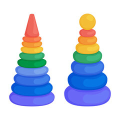Children s pyramid. Bright color children s illustration with the image of children s pyramids. A toy for the development of logic. Vector illustration isolated on a white background