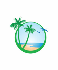 Beach Logo Abstract Gradient Color Palm Tree and Water Wave Logo Icon