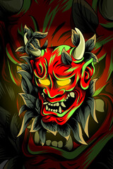 Obraz premium Samurai with leaf vector illustration