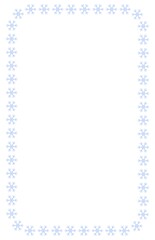 christmas frame with snowflakes, blue simple vector frame border, winter white background vertical template, blank