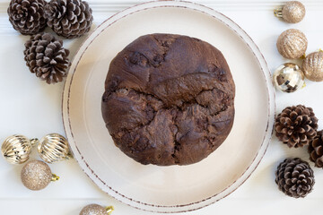 Flat lay of Panettone with christmas decoration