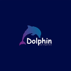 Dolphin logo with a unique and interesting line concept. logo colorful design