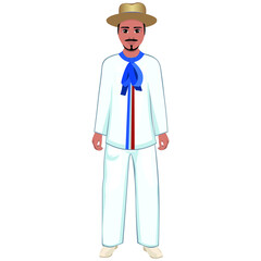 Men's folk national Dominican costume. Vector illustration