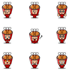 cartoon character vector illustration mascot costume set fried chicken food expression bundle