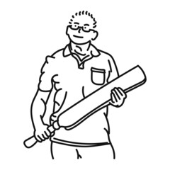 black line art man posing cricket playing style