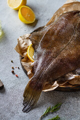Raw flounder, close-up