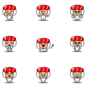 cartoon character vector illustration mascot costume set sushi food expression bundle