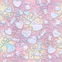 Background is seamless pink with hearts. Wedding texture. Romantic drawing  Valentine's Day. Template for printing on fabric, packaging and Wallpaper.Brilliant pattern for Christmas and Easter.